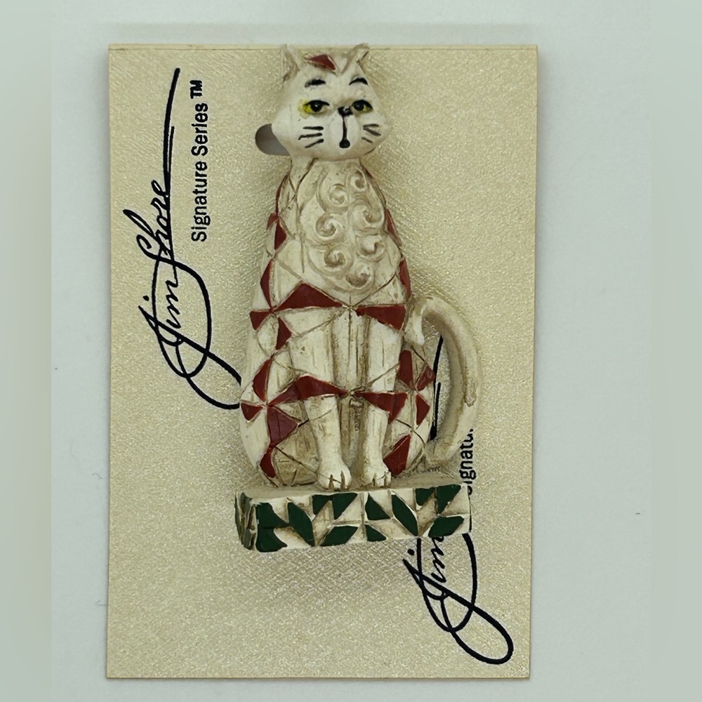 Jim Shore Cat Brooch - Red and Cream